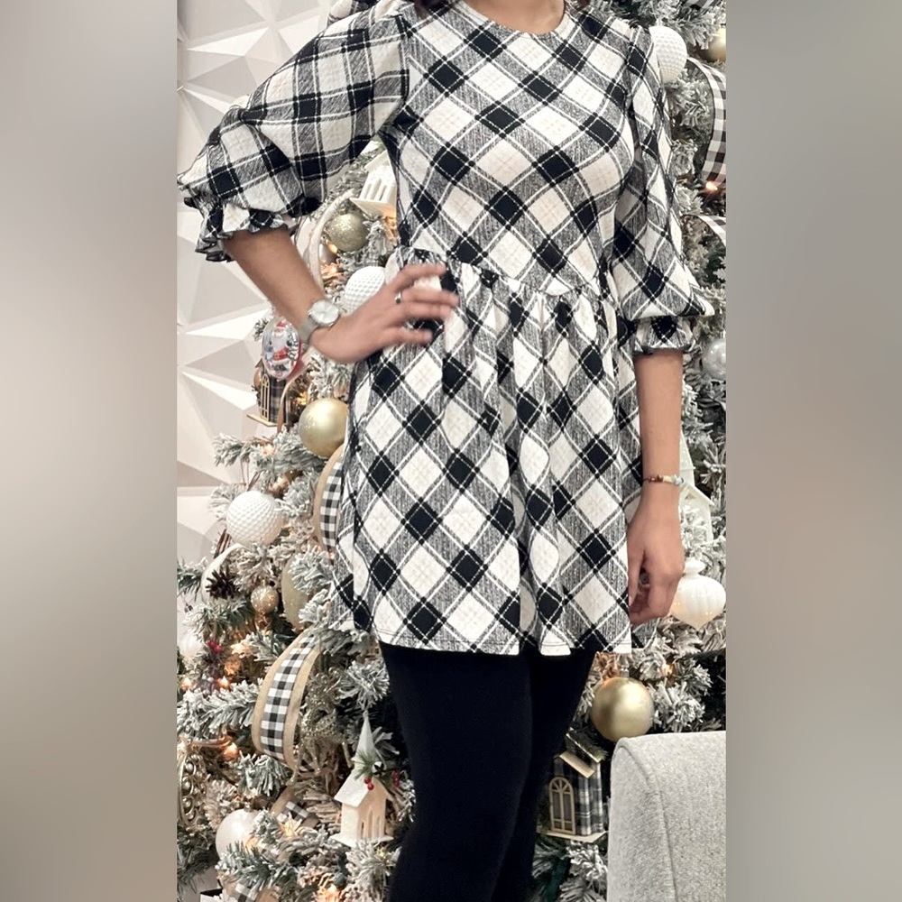 Miss Selfridge Mini Plaid Dress in Black and White